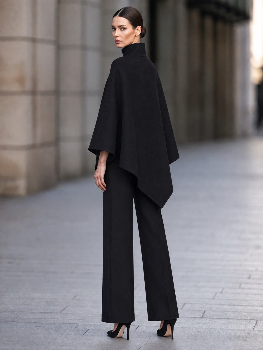 Asymmetric Cape And Straight-Leg Pants Two-Piece Set