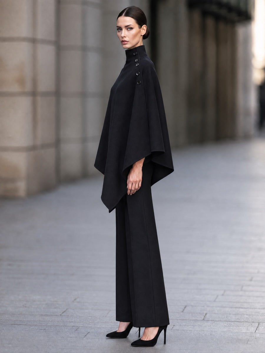Asymmetric Cape And Straight-Leg Pants Two-Piece Set