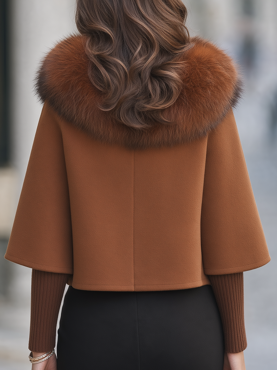 Caramel Faux Fur Collar Cape Wool Coat Set