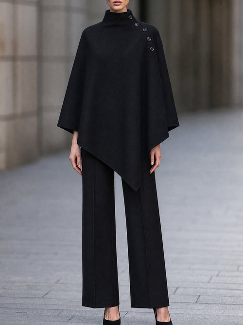Asymmetric Cape And Straight-Leg Pants Two-Piece Set