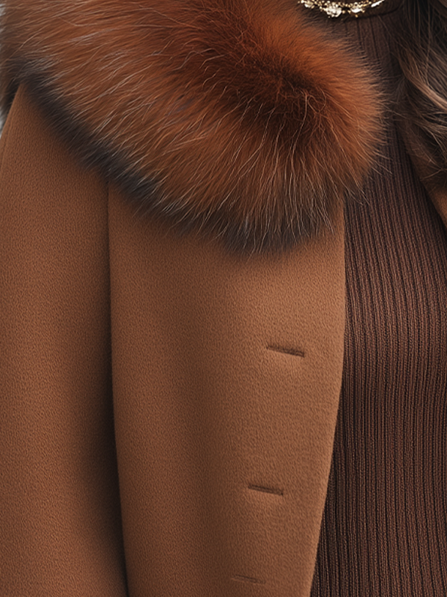 Caramel Faux Fur Collar Cape Wool Coat Set