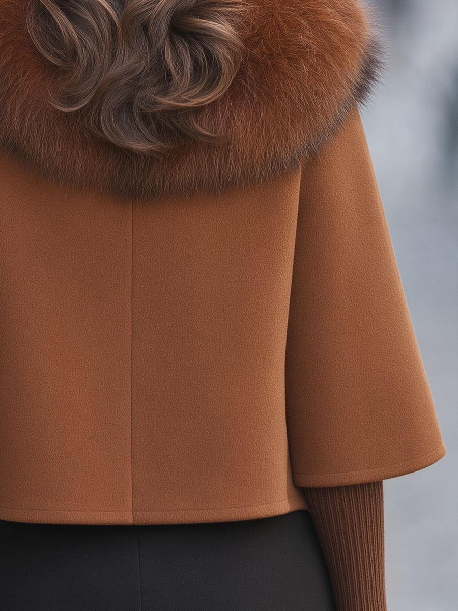 Caramel Faux Fur Collar Cape Wool Coat Set