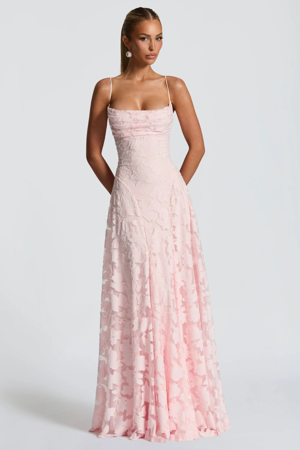 Women’s Maxi Dress with Cami Straps and Floral Brocade Texture