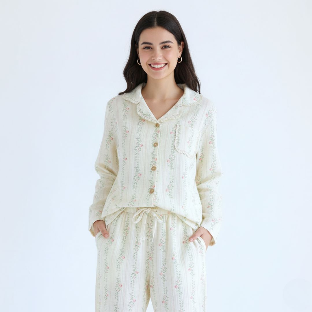 Ceylan Women’s Muslin Pajama Set Soft Cotton Gauze Lounge