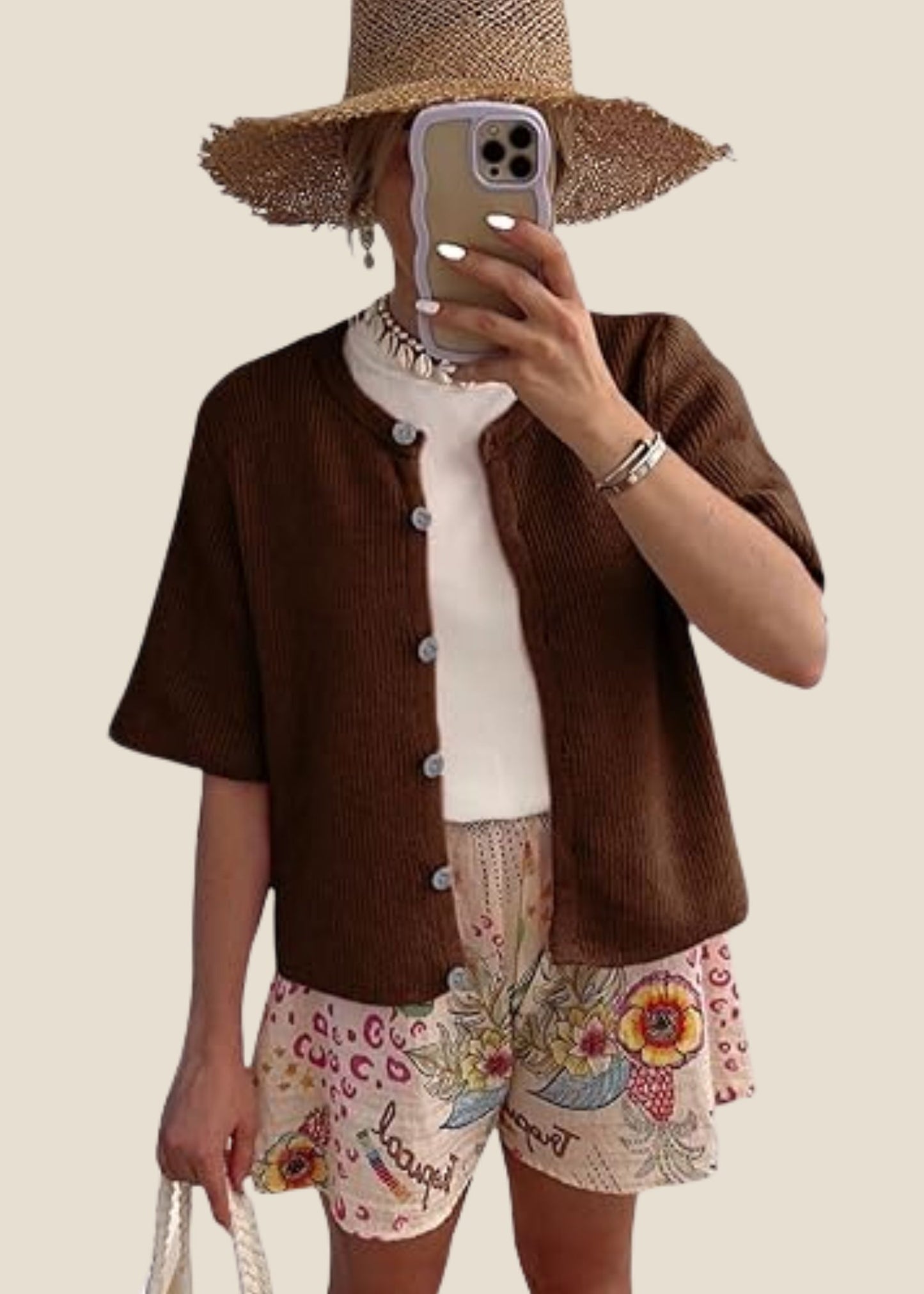 Women’s Short Sleeve Knit Cardigan with Ribbed Texture and Button-Down Front
