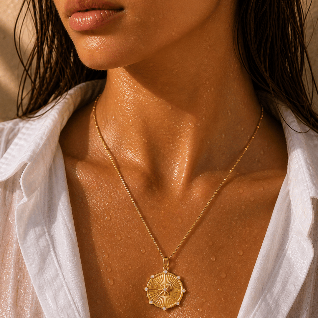Women's Chain Necklace with Round Medallion Pendant