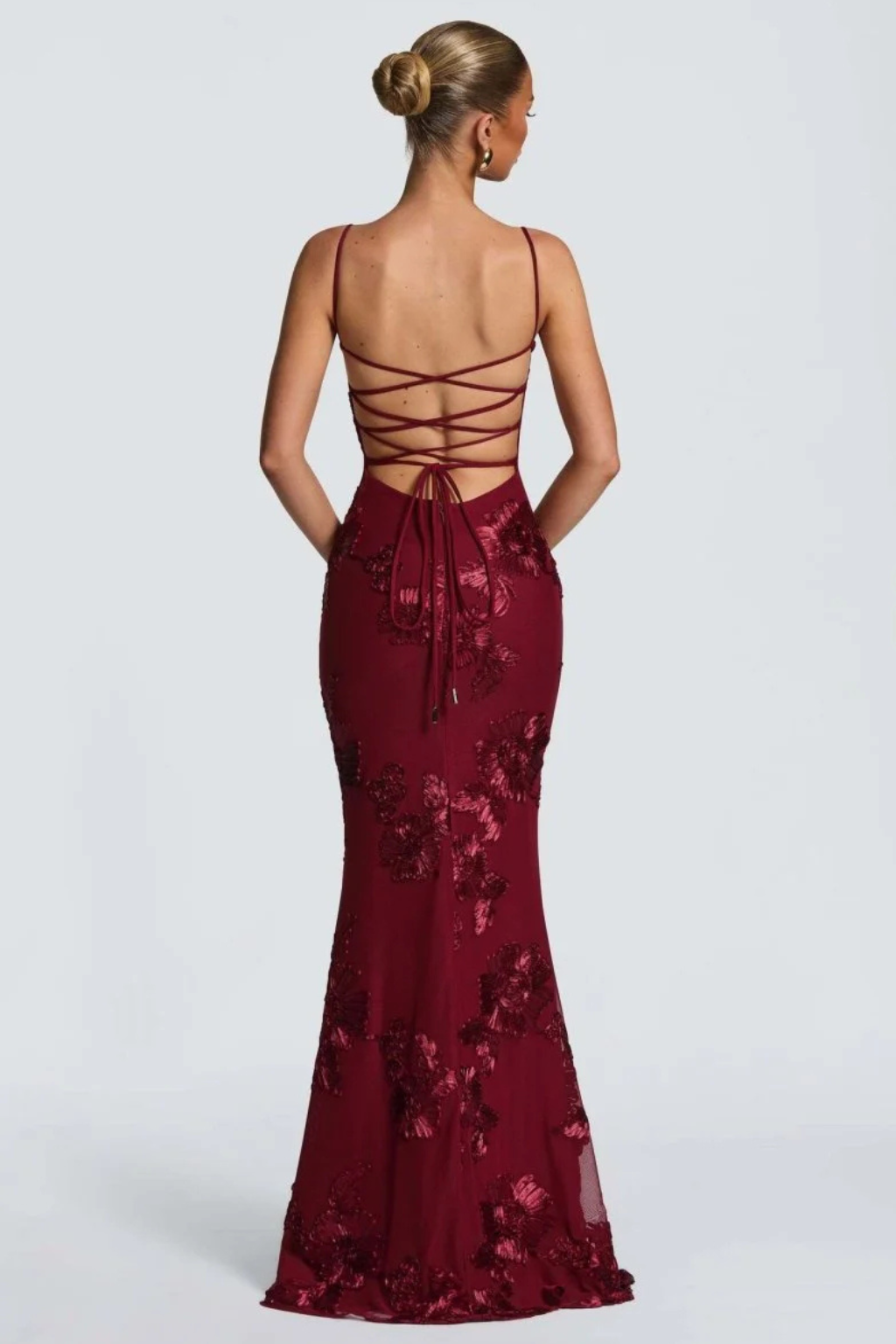 Women’s Maxi Dress with Underwire Corset Bodice and Satin Floral Embroidery