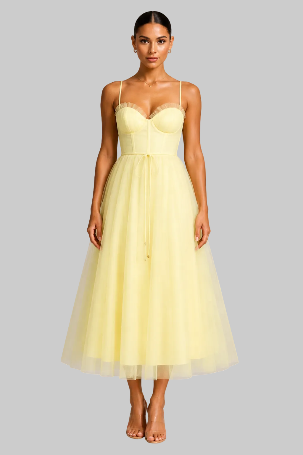 Women’s Midi Dress Corset Bodice Pleated Tulle Skirt