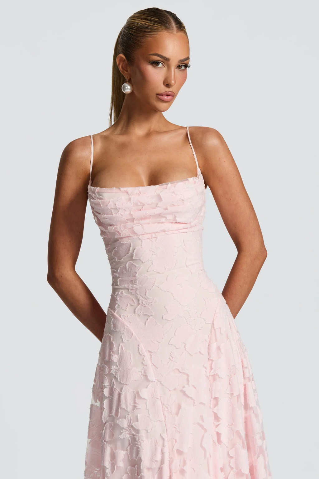 Women’s Maxi Dress with Cami Straps and Floral Brocade Texture