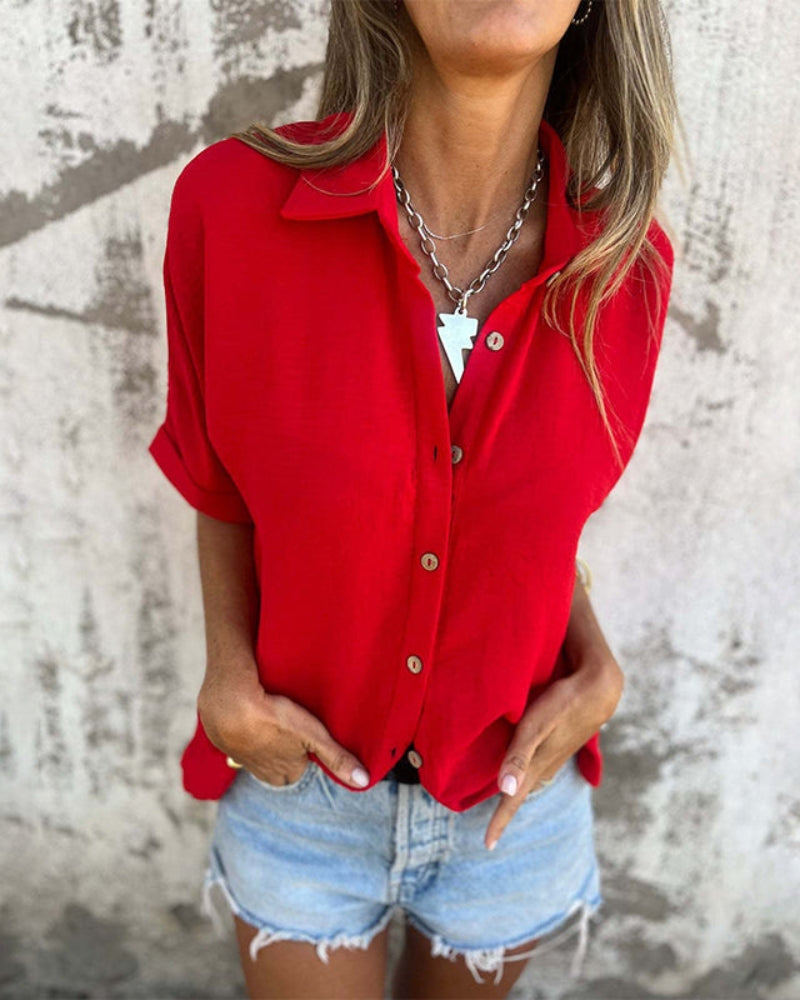 Women¡¯s Button Down Shirt with Half Sleeves and Relaxed Fit