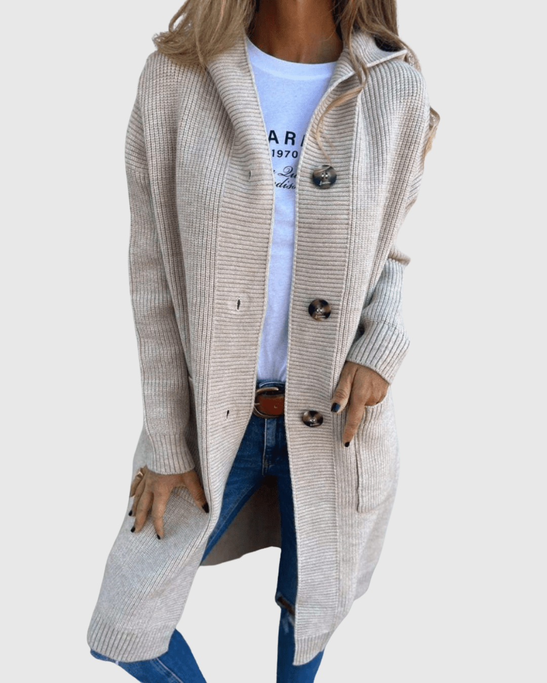 Ceylan Women’s Chunky Knit Longline Button Cardigan