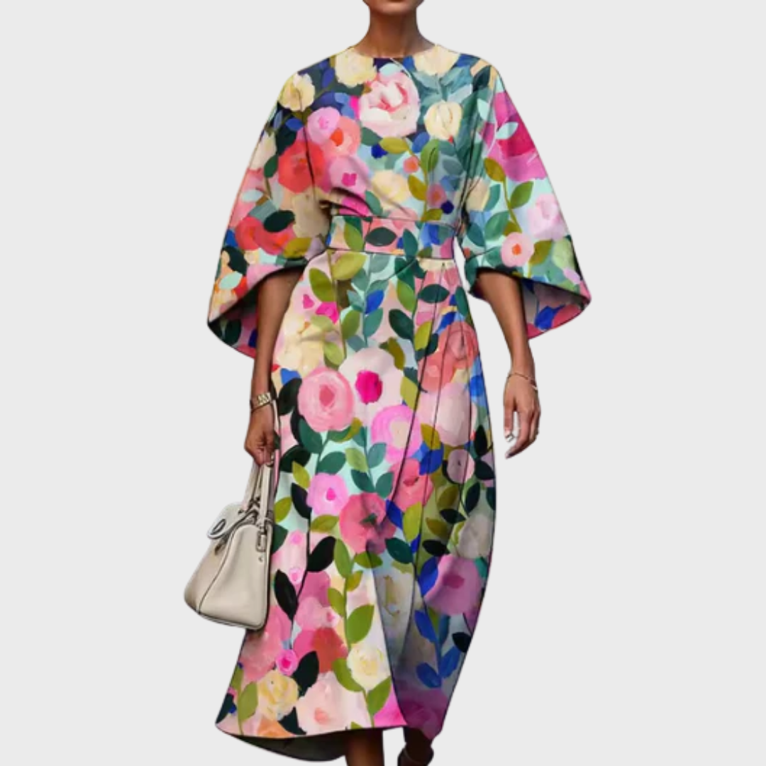 Ceylan Women’s Floral Midi Dress Statement Kimono Sleeve