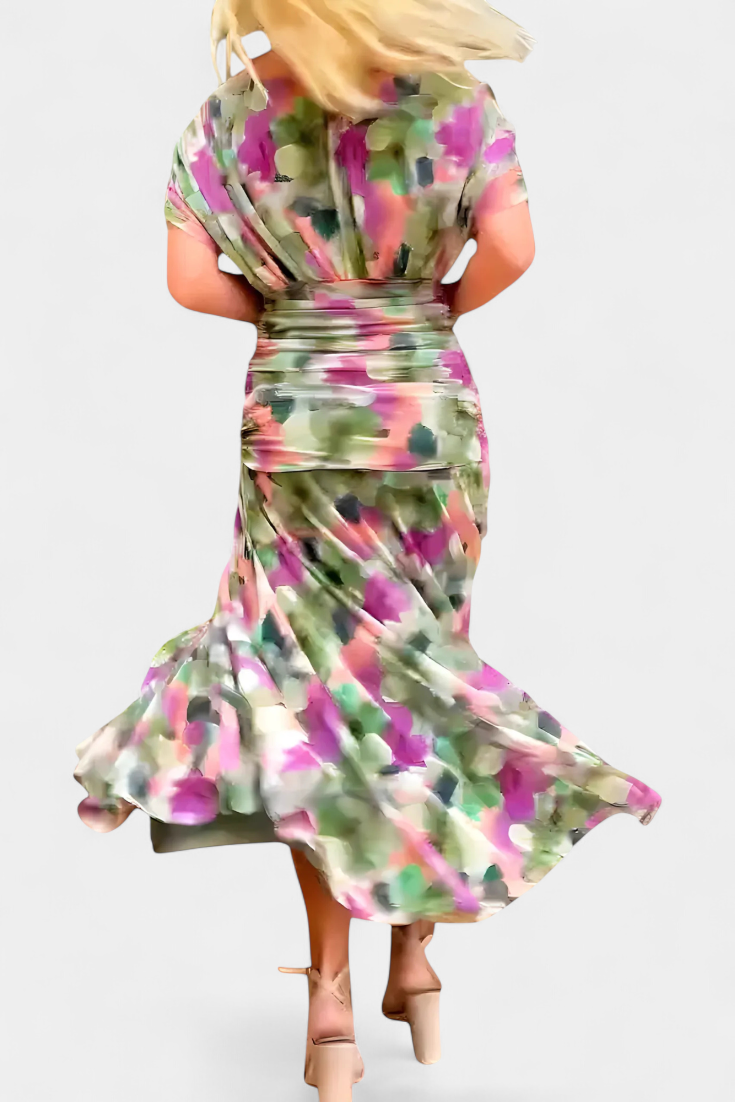 Women's Off-The-Shoulder Ruched Floral Maxi Dress with Sweetheart Neckline