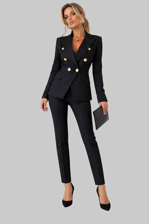 Women’s Pantsuit with Double-Breasted Blazer and Slim-Fit Trousers