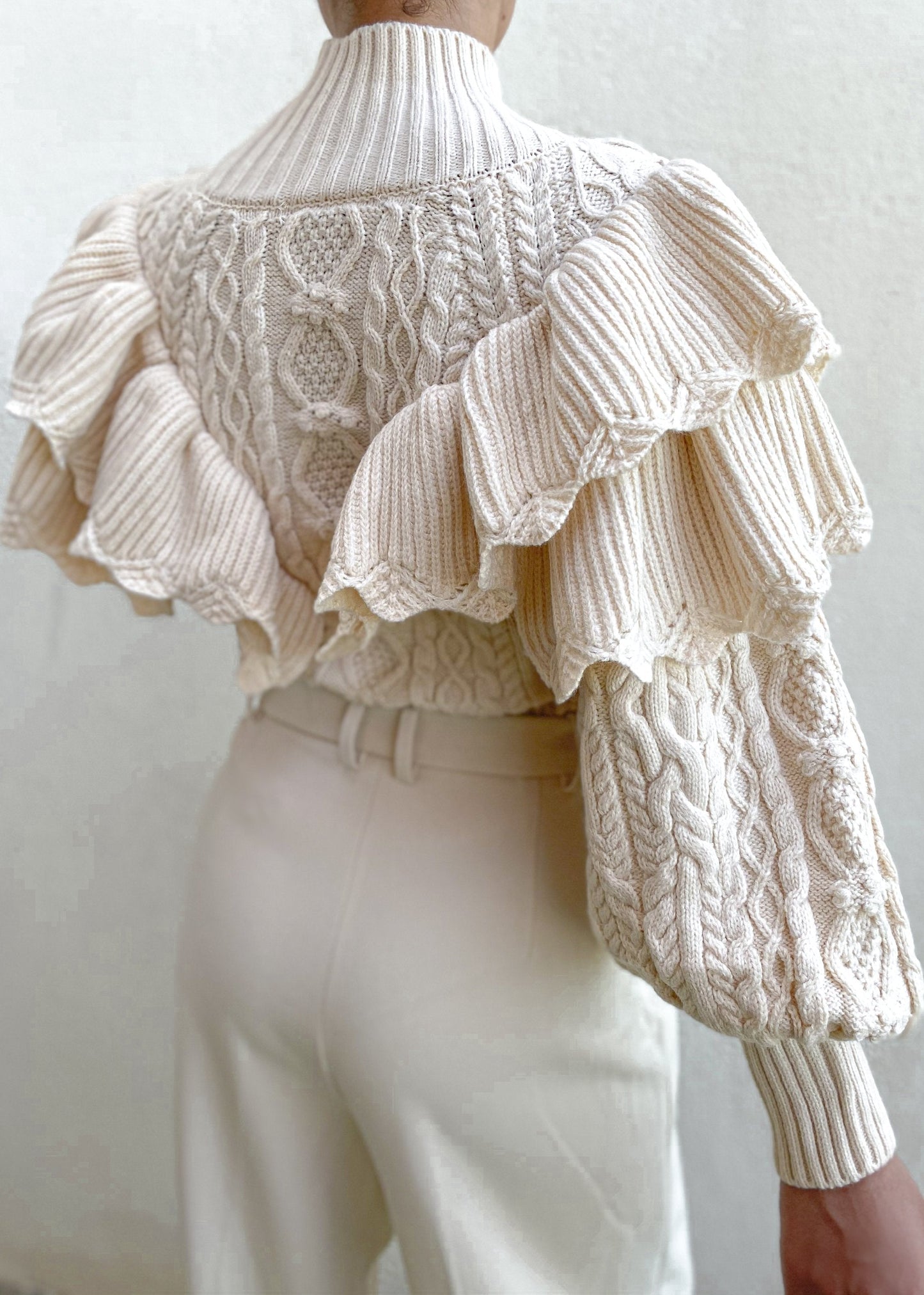 Ceylan Women’s Ruffle Cable Knit Sweater Statement Sleeve