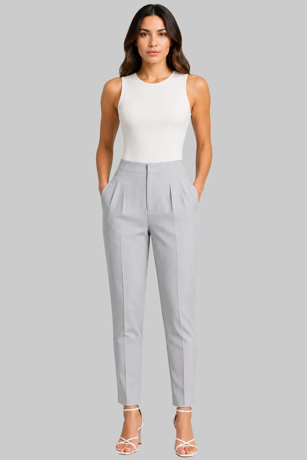 Women’s Tailored Trousers with High Waist and Cropped Ankle Cut