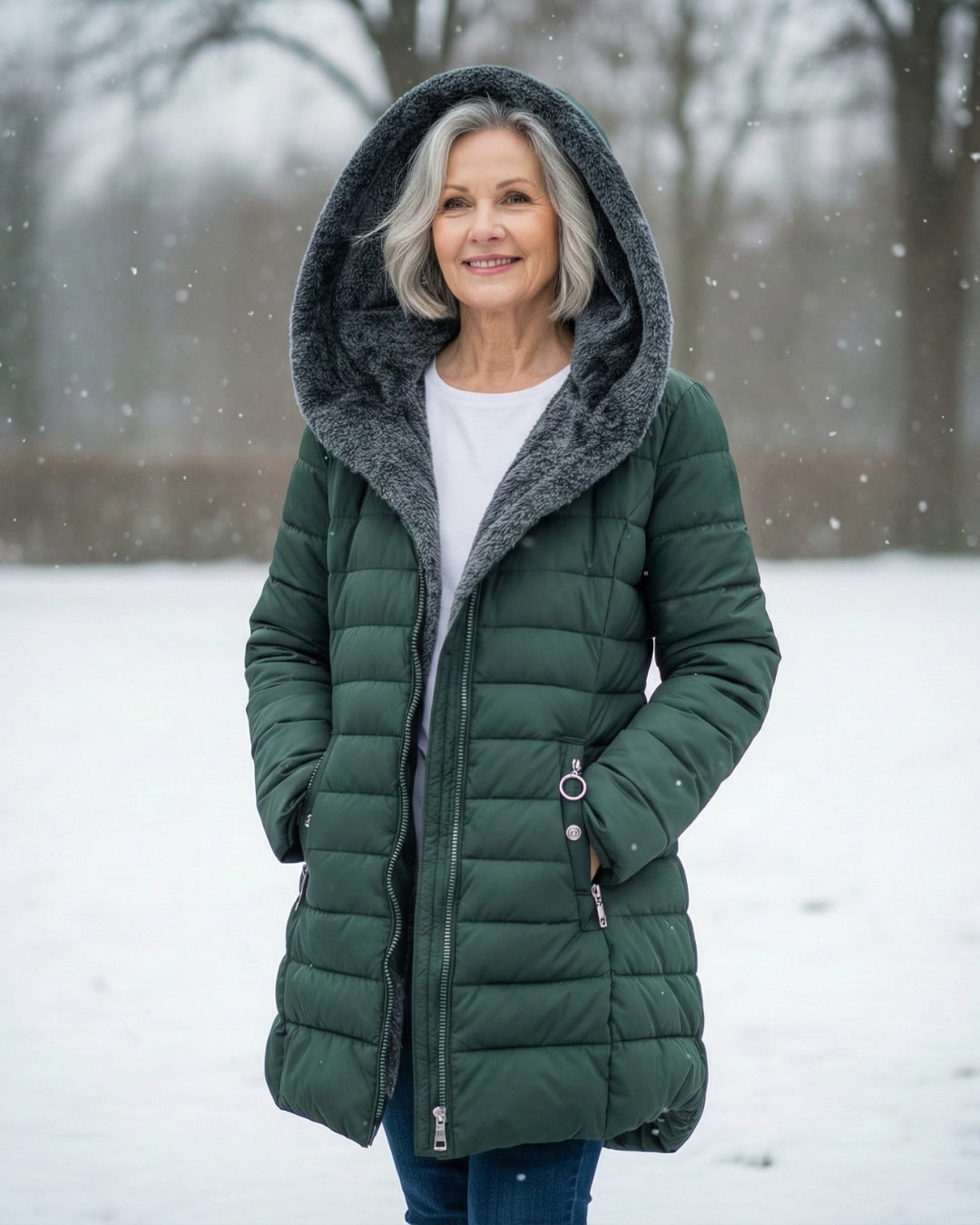 Women's Long Puffer Coat With Fleece-Lined Hood