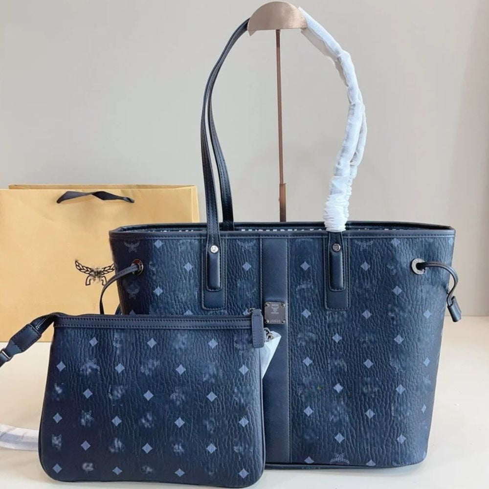 Women’s Tote Bag with Monogram Print and Detachable Pouch