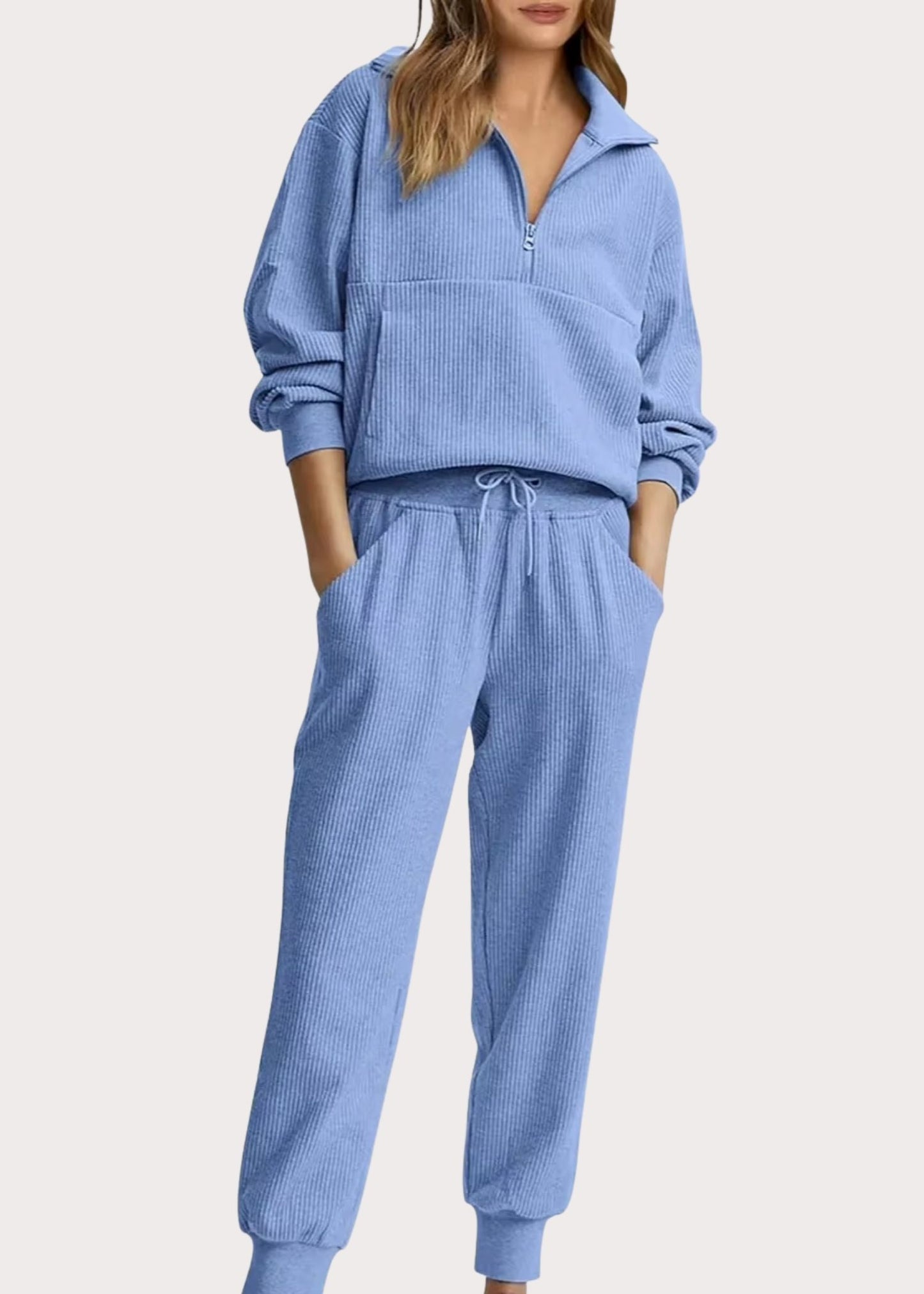 Ceylan Women’s Ribbed Half Zip Sweatshirt and Joggers Set