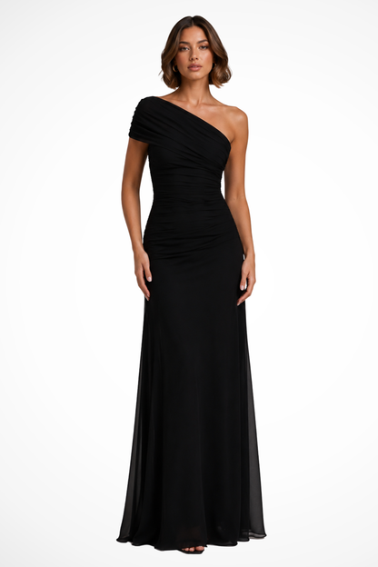 Women's One Shoulder Ruched Wedding Guest Maxi Dress