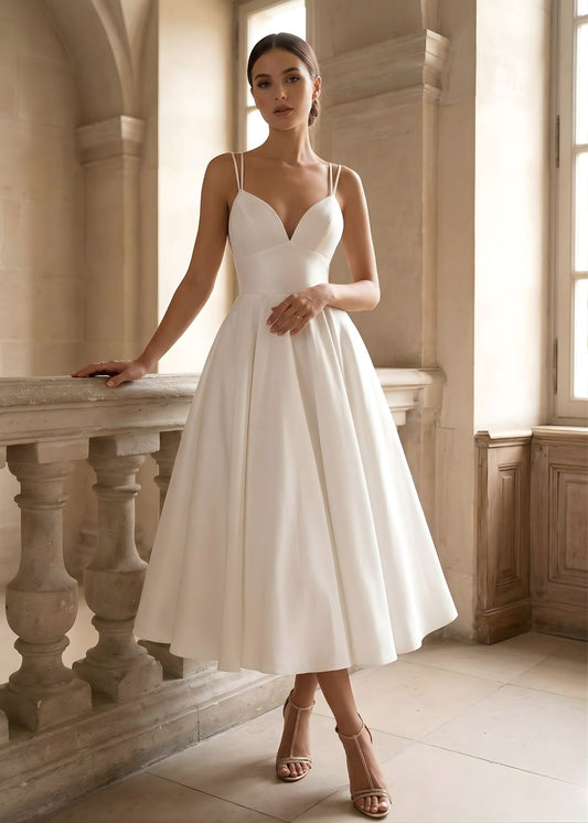 Women's A-Line Midi Cocktail Dress with Plunge V-Neck and Strappy Back
