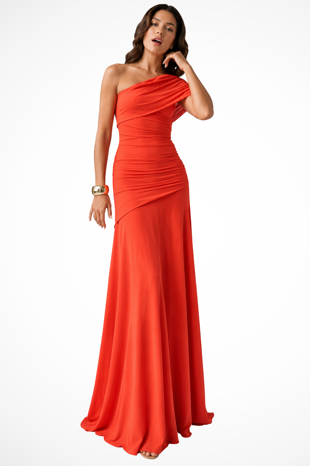 Women's One Shoulder Ruched Wedding Guest Maxi Dress