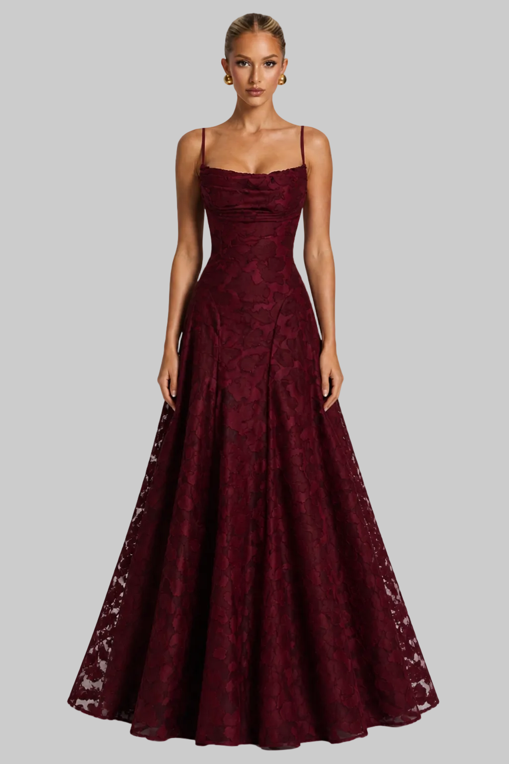 Women’s Maxi Dress with Cami Straps and Floral Brocade Texture