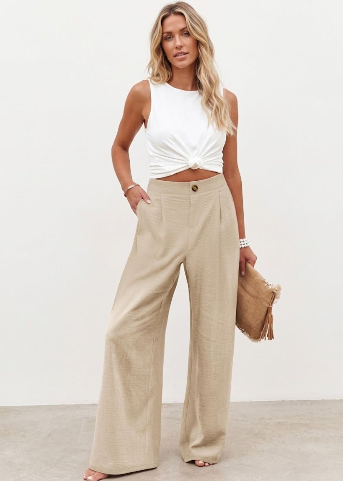 Women’s Wide Leg Trousers with High Waist and Pleated Front