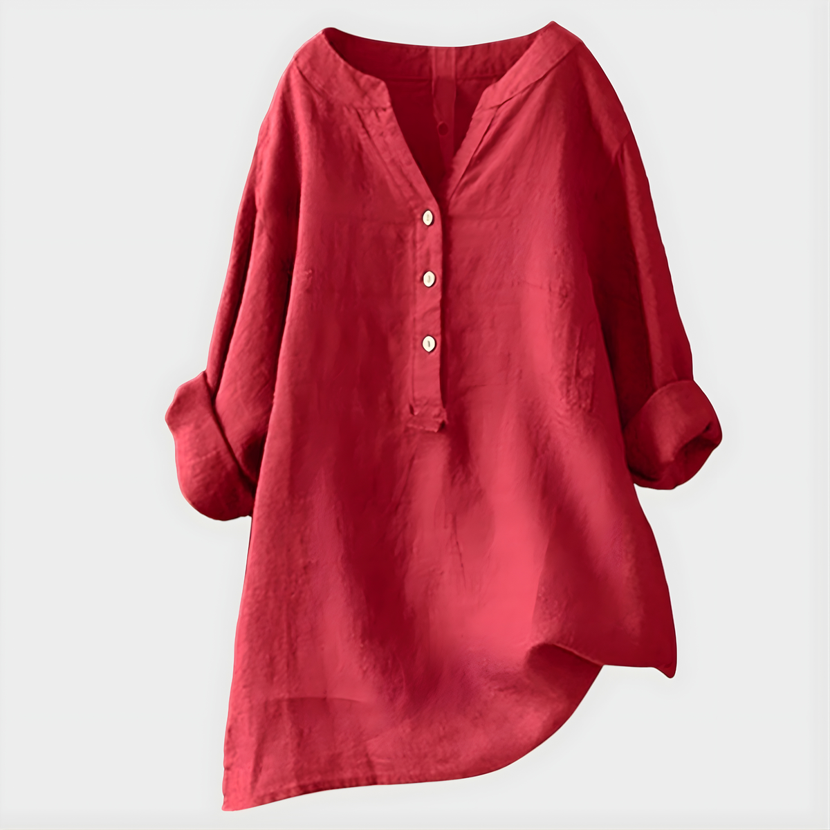 Women's Linen-Cotton Oversized Tunic With V-Neck Button Placket
