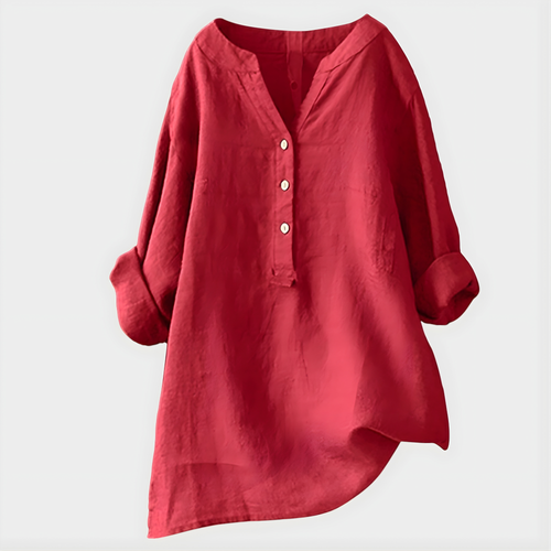 Women's Linen-Cotton Oversized Tunic With V-Neck Button Placket