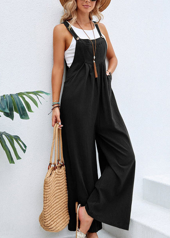 Ceylan Women’s Wide Leg Jumpsuit with Button Straps and Pockets