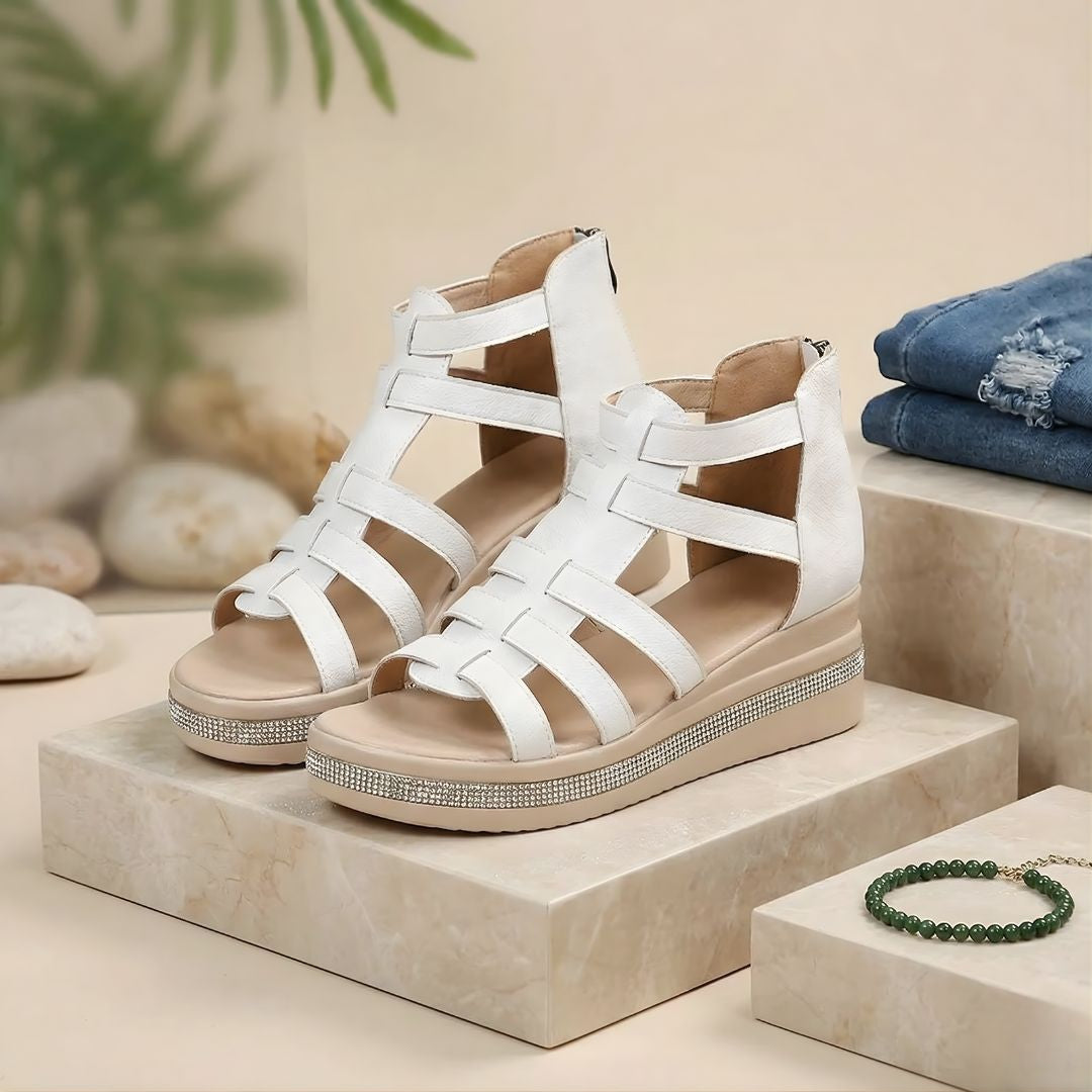 Women’s Wedge Gladiator Sandals with Rhinestone Trim