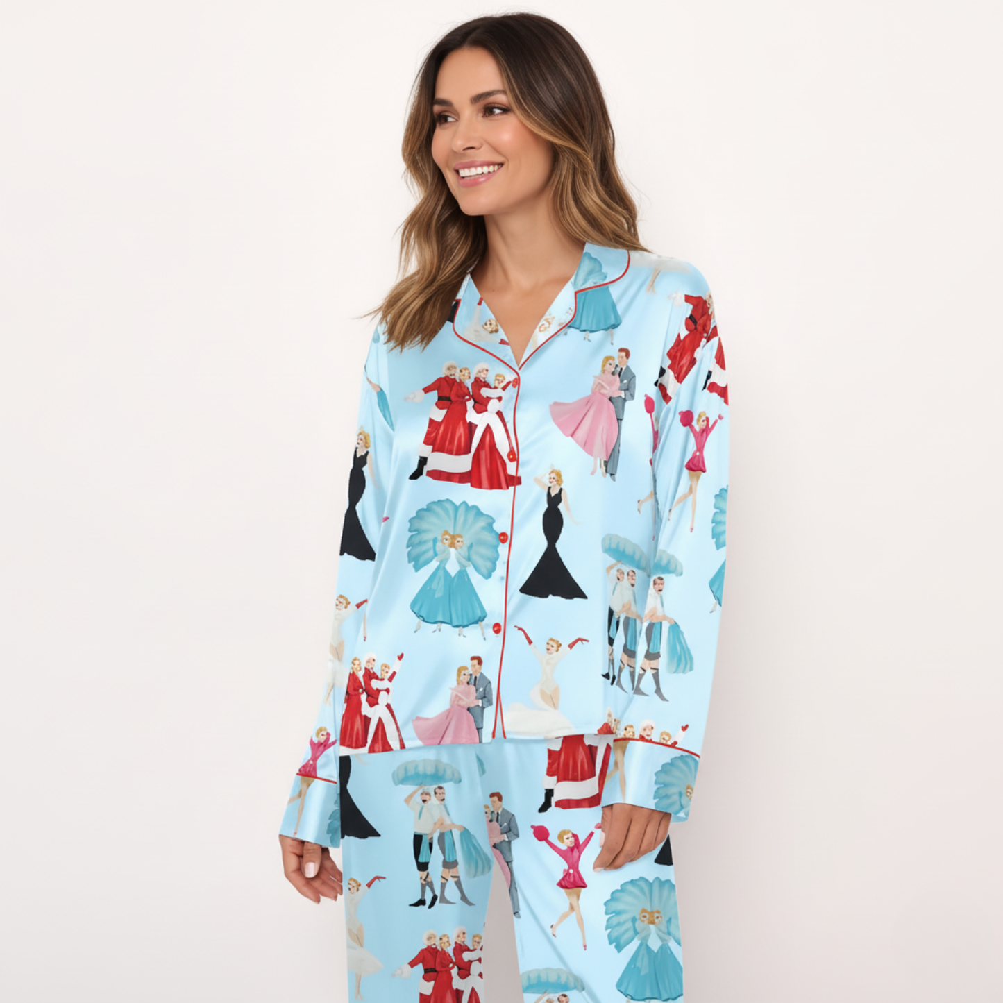 Ceylan Women's Satin Pajama Set Thematic Holiday Print