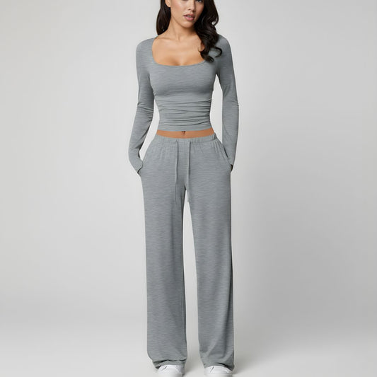 Women’s Square Neck Lounge Set with Wide Leg Pants