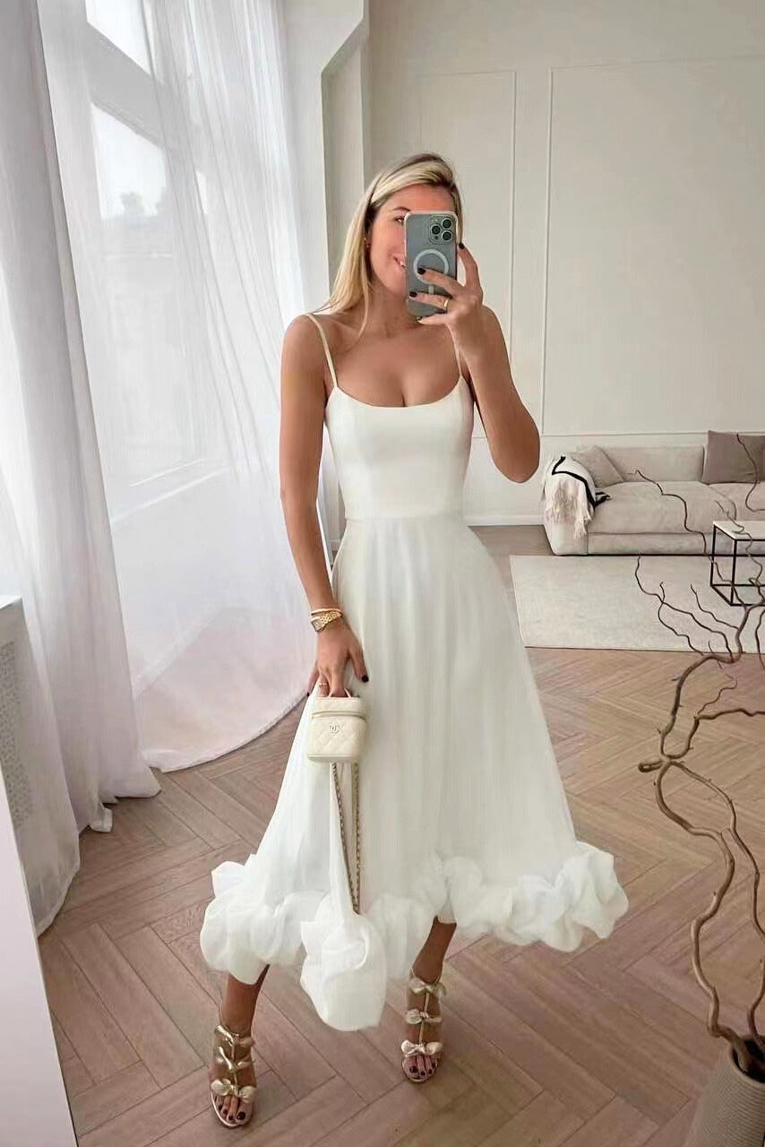 Women’s Maxi Dress with Scoop Neckline and Voluminous Ruffle Hem