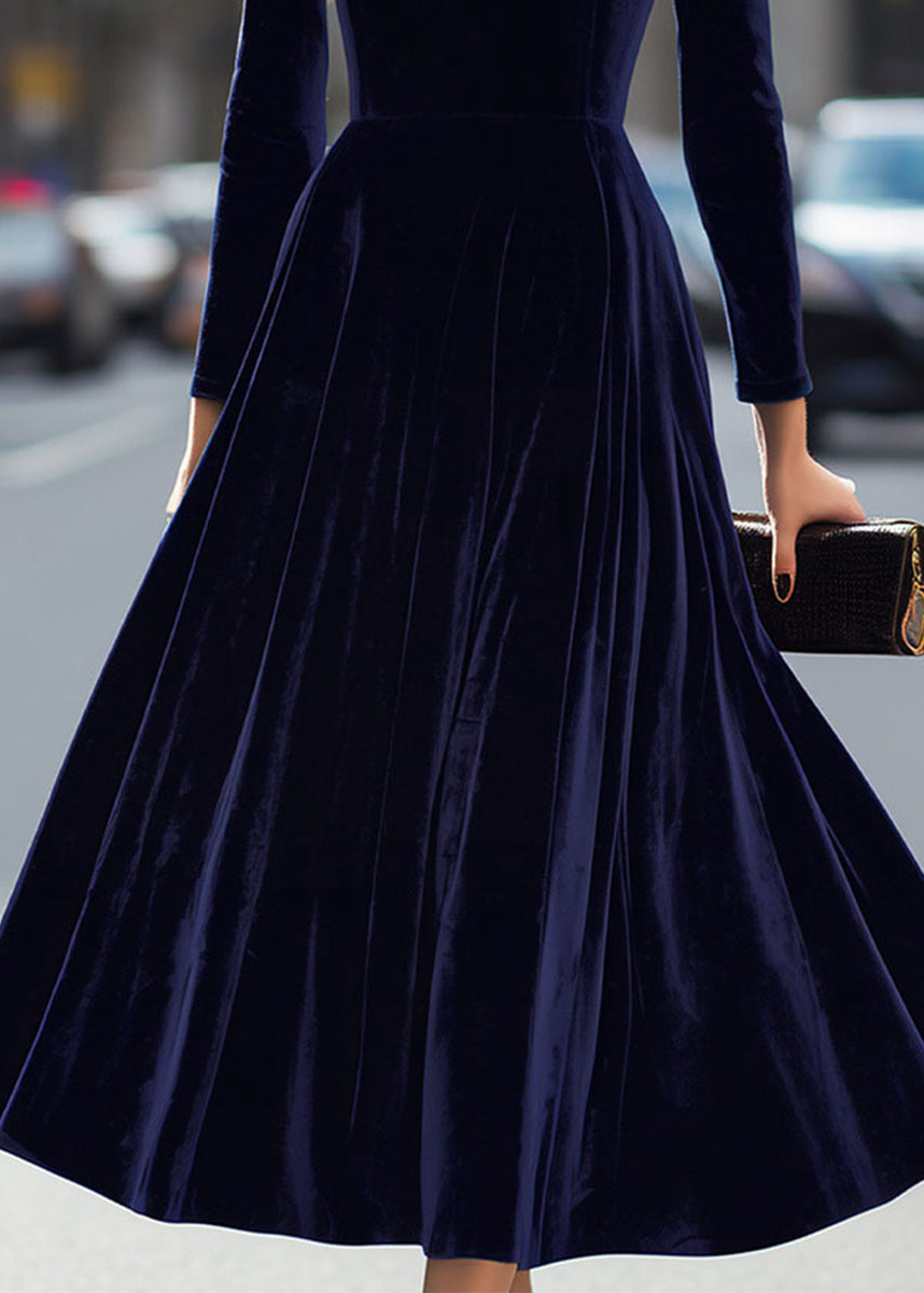 Ceylan Women’s Velvet Midi Dress with Elegant Pleated Skirt