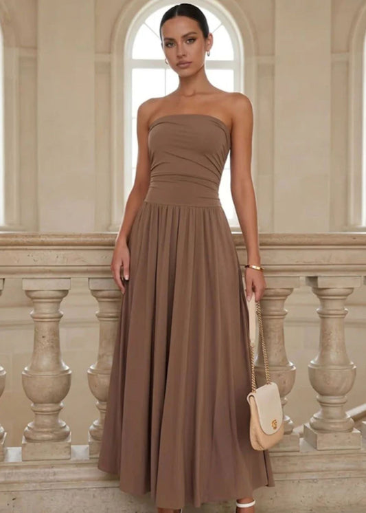 Women's Strapless Maxi Dress with Pockets and Elegant Flowy A-Line Silhouette