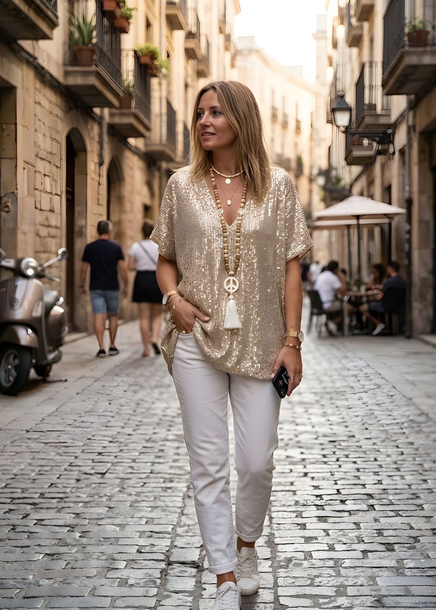Women¡¯s Sequin V-Neck Tunic Top Loose Fit Oversized Short Sleeve Party Blouse