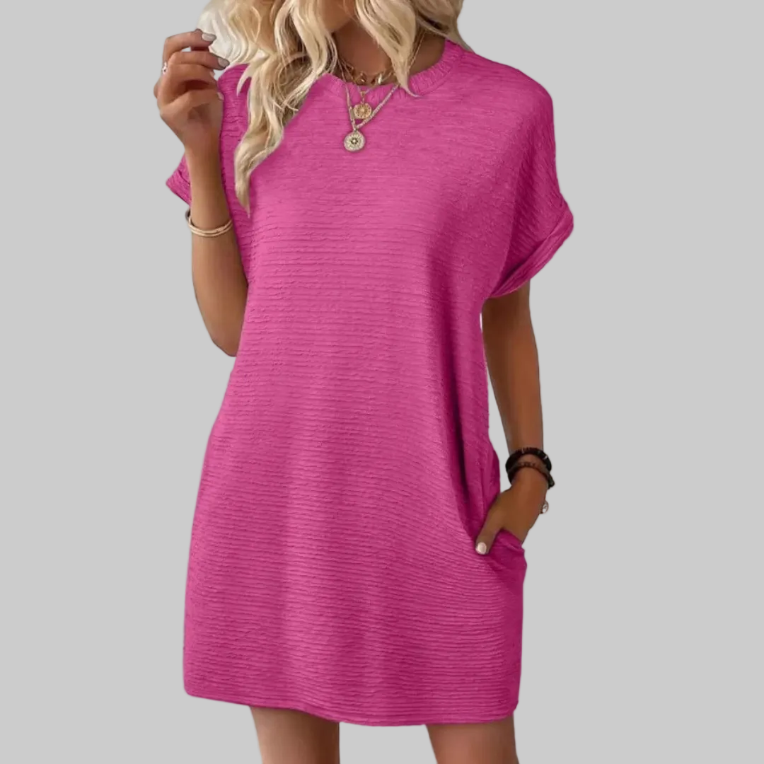 Women's T-Shirt Mini Dress Crew Neck Short Sleeve Textured Shift
