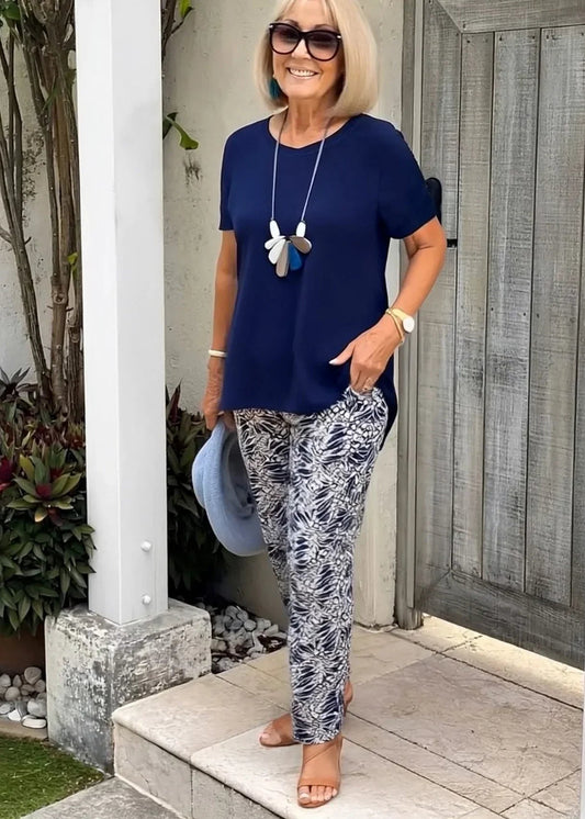 Women’s Two-Piece Coastal Linen Set with Button-Down Shirt and Wide Leg Trousers