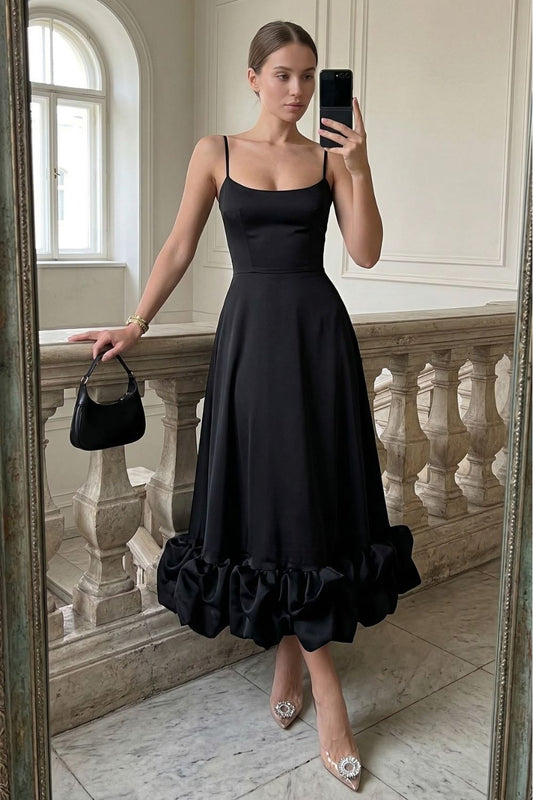 Women’s Flounce Hem Bustier Midi Dress with Tulle Ruffle Skirt