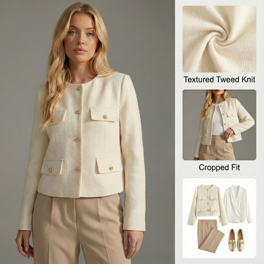 Ceylan Women's Tweed Crop Blazer Jacket