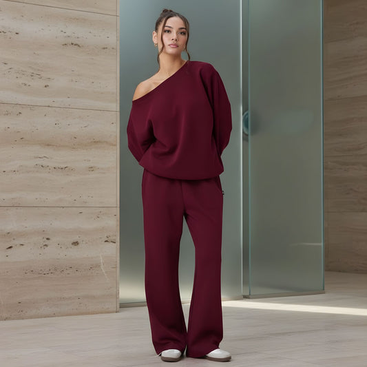 Women’s Off-Shoulder Loungewear Set Wide Leg Two-Piece Tracksuit