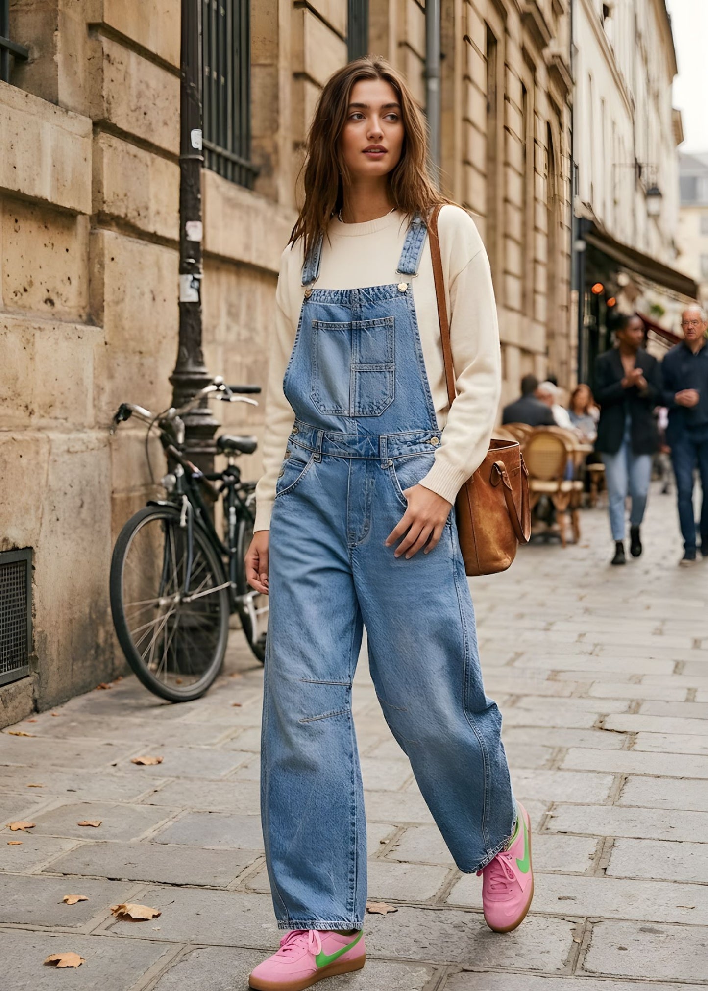 Women’s Wide Leg Barrel Overalls with Relaxed Fit and Utility Pockets
