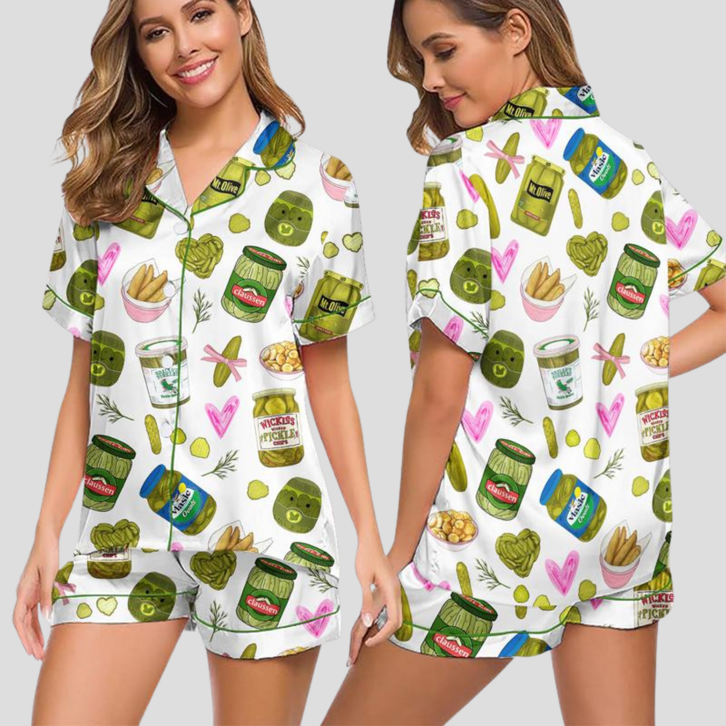 Ceylan Women’s Pajama Set with Fun Pickle Pattern Print
