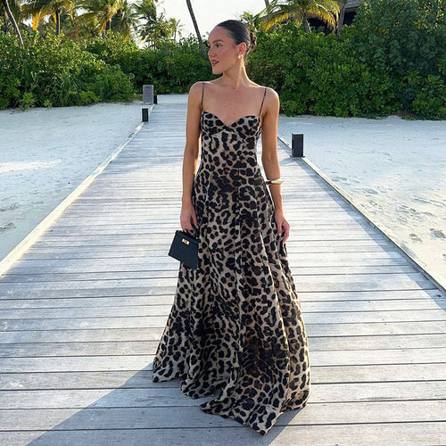 Women’s Leopard Print Maxi Dress with Sweetheart Balconette Bodice