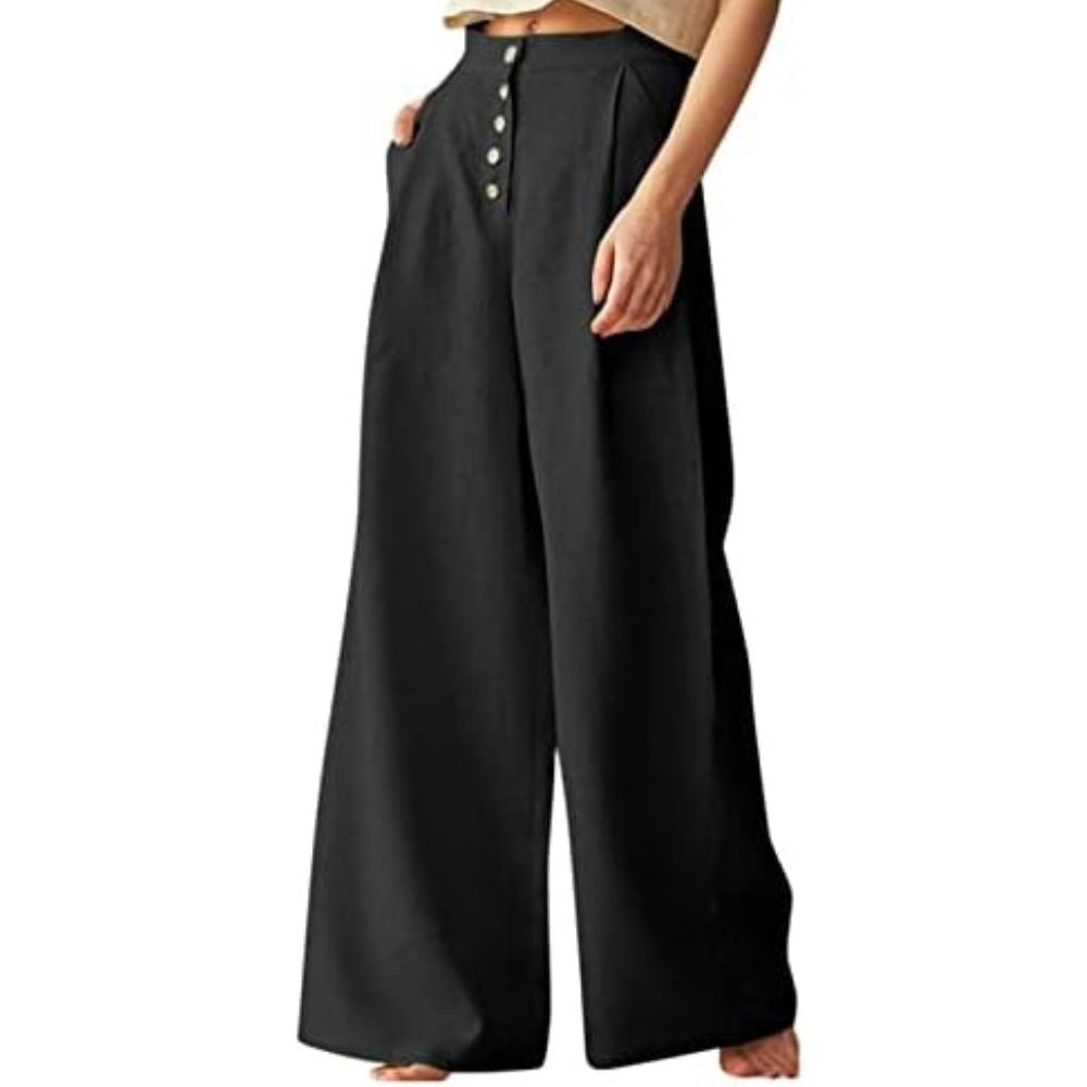 Ceylan Women’s Wide Leg Linen Pants Drawstring Waistband
