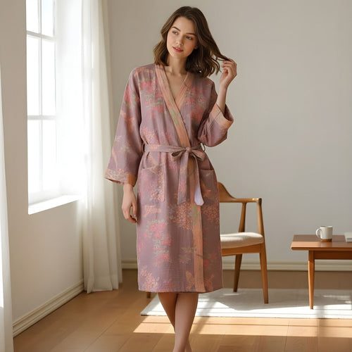 Women's Cotton Kimono Robe Lightweight Floral Dressing Gown