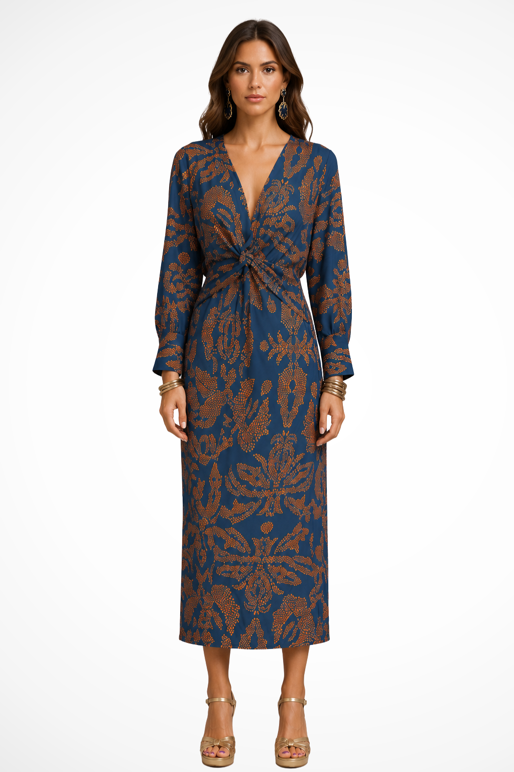 Florence | Women V Neck Twist Front Printed Wedding Guest Midi Dress