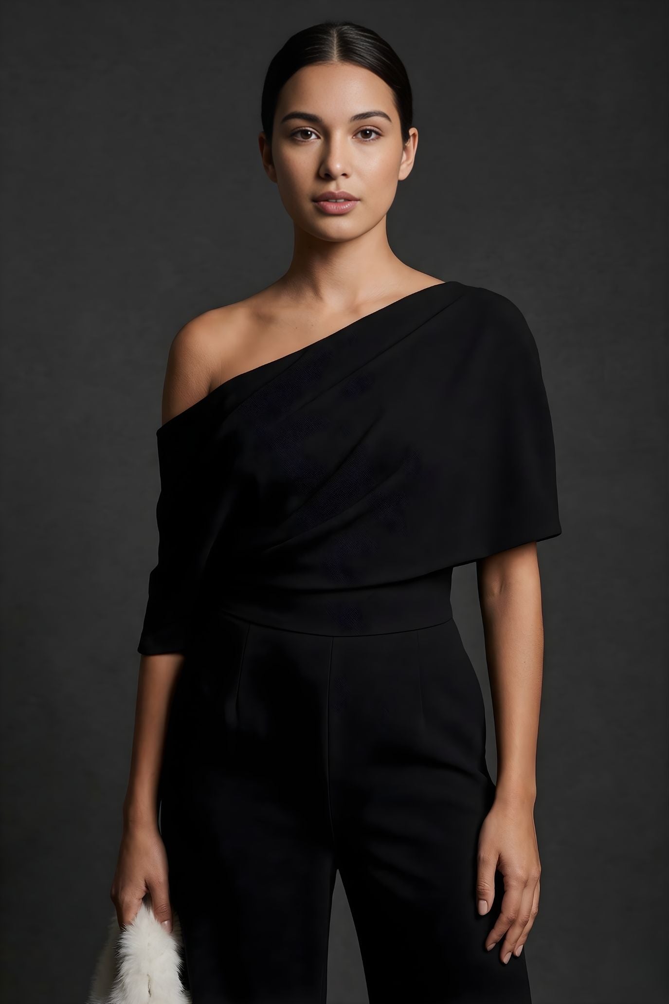 Women’s One-Shoulder Drape Jumpsuit Elegant Wide Leg Evening Romper